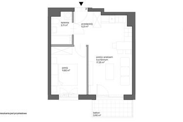 Rzut - Mieszkanie na sprzedaż 2 pokoje o powierzchni 36,07 m² - numer A.064 w Słoneczne Miasteczko - etap XV