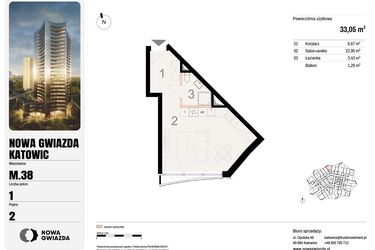 Rzut - Mieszkanie na sprzedaż 1 pokój o powierzchni 33,05 m² - numer M.38 w Nowa Gwiazda