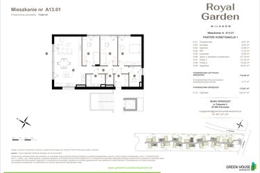 Rzut - Mieszkanie na sprzedaż 5 pokoi o powierzchni 110,44 m² - numer A13.01 w Royal Garden Wilanów Apartamenty