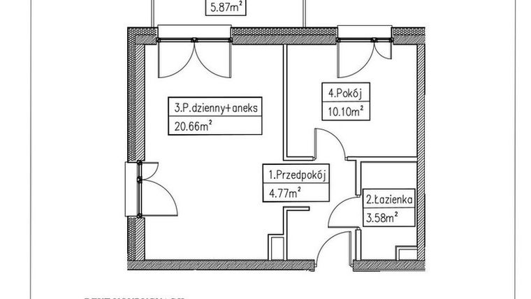 Rzut - Mieszkanie na sprzedaż 2 pokoje o powierzchni 39,11 m² - numer 3 w Działkowa 68