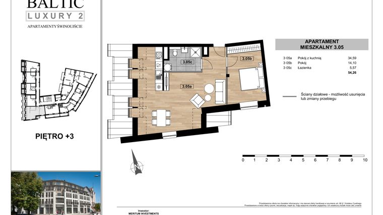 Rzut - Mieszkanie na sprzedaż 2 pokoje o powierzchni 54,26 m² - numer 3.05 w Baltic Luxury 2