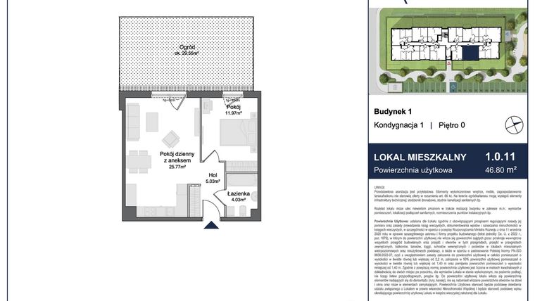 Rzut - Mieszkanie na sprzedaż 2 pokoje o powierzchni 46,8 m² - numer 1.0.11 w Rytelska