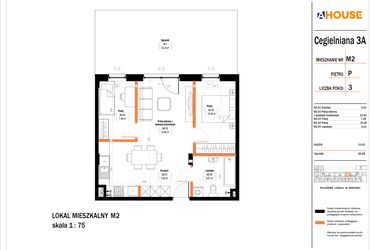Rzut - Mieszkanie na sprzedaż 3 pokoje o powierzchni 54,22 m² - numer 2 w Osiedle StaLove etap II