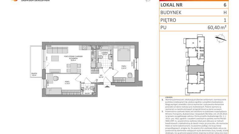 Rzut - Mieszkanie na sprzedaż 3 pokoje o powierzchni 60,4 m² - numer 1_3_H_MK_6 w WIDOKI etap III