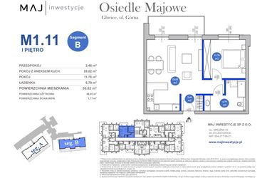 Rzut - Mieszkanie na sprzedaż 2 pokoje o powierzchni 49,05 m² - numer M1.11 w Osiedle Majowe 2.0