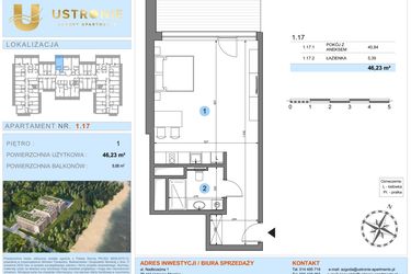 Rzut - Mieszkanie na sprzedaż 1 pokój o powierzchni 46,23 m² - numer 1.17 w Ustronie Luxury Apartments