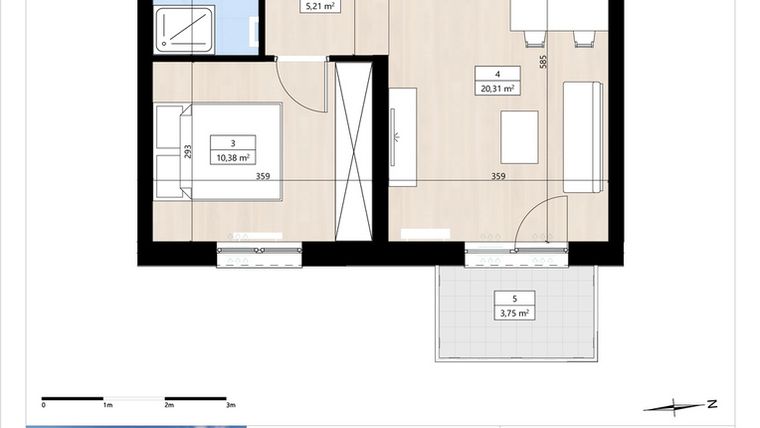 Rzut - Mieszkanie na sprzedaż 2 pokoje o powierzchni 40,15 m² - numer B3/1/21 w Montano bud. B3
