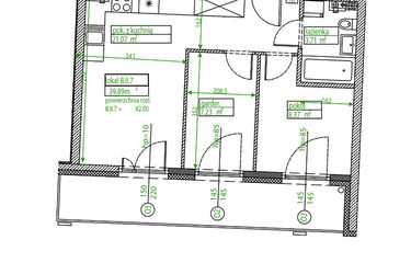 Rzut - Mieszkanie na sprzedaż 2 pokoje o powierzchni 40,33 m² - numer B.II.7 w Osiedle Opolska