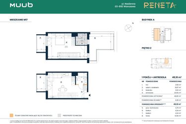 Rzut - Mieszkanie na sprzedaż 2 pokoje o powierzchni 48,83 m² - numer M17 w Reneta