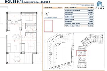 Rzut - Mieszkanie na sprzedaż 2 pokoje o powierzchni 91,25 m² - numer 11 w Velapi II - Murcia