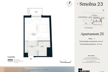 Rzut - Mieszkanie na sprzedaż 1 pokój o powierzchni 35,06 m² - numer U.4.25 w Smolna 23