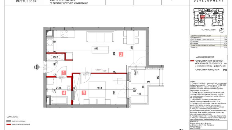 Rzut - Mieszkanie na sprzedaż 2 pokoje o powierzchni 45,91 m² - numer M21 w Apartamenty Pustułeczki