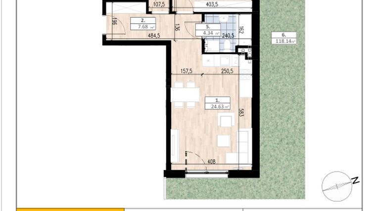Rzut - Mieszkanie na sprzedaż 3 pokoje o powierzchni 59,78 m² - numer D1/0/1 w ACCANTO