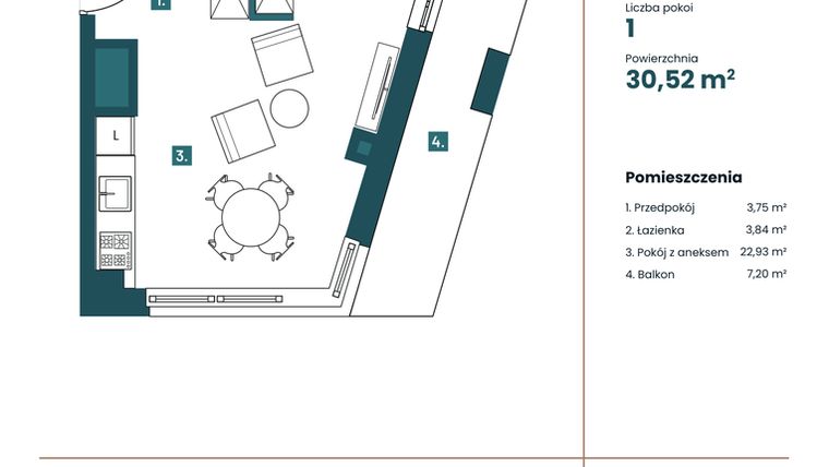 Rzut - Mieszkanie na sprzedaż 1 pokój o powierzchni 29,92 m² - numer M202 w Sea Breeze