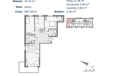 Rzut - Mieszkanie na sprzedaż 4 pokoje o powierzchni 76,76 m² - numer 35 w Glogera bud. H