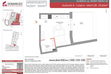 Rzut - Mieszkanie na sprzedaż 1 pokój o powierzchni 24,66 m² - numer L58 w Apartamenty Nowy Świat - inwestycyjne