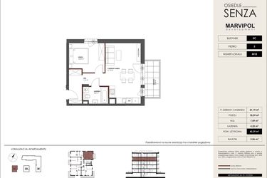 Rzut - Mieszkanie na sprzedaż 2 pokoje o powierzchni 43,39 m² - numer C.M18 w Osiedle Senza