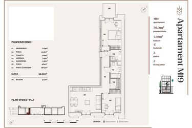 Rzut - Mieszkanie na sprzedaż 3 pokoje o powierzchni 62,15 m² - numer C.19 w Młyny Mogilska