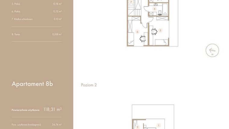 Rzut - Mieszkanie na sprzedaż 5 pokoi o powierzchni 118,31 m² - numer 8b w Królowej Jadwigi Residence