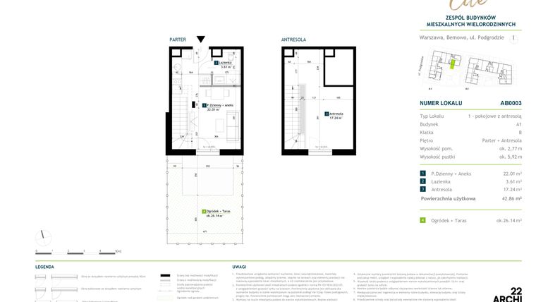 Rzut - Mieszkanie na sprzedaż 1 pokój o powierzchni 42,86 m² - numer AB0003 w Viva Cité 2