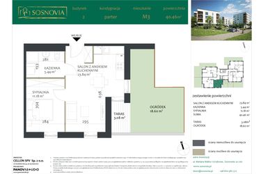 Rzut - Mieszkanie na sprzedaż 2 pokoje o powierzchni 40,46 m² - numer 2.M3 w Sosnovia