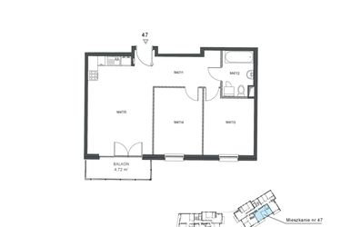 Rzut - Mieszkanie na sprzedaż 3 pokoje o powierzchni 60,68 m² - numer 47 w Wzgórze Krzemionki II