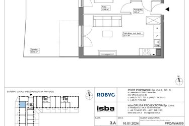 Rzut - Mieszkanie na sprzedaż 2 pokoje o powierzchni 40,05 m² - numer PPO/W/A/0/9 w Port Popowice bud. W