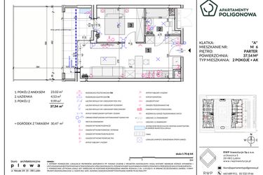 Rzut - Mieszkanie na sprzedaż 2 pokoje o powierzchni 37,54 m² - numer 6 w Apartamenty Poligonowa etap 5