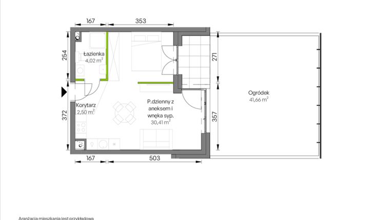Rzut - Mieszkanie na sprzedaż 1 pokój o powierzchni 36,93 m² - numer C1/00/11 w WUWA Vita