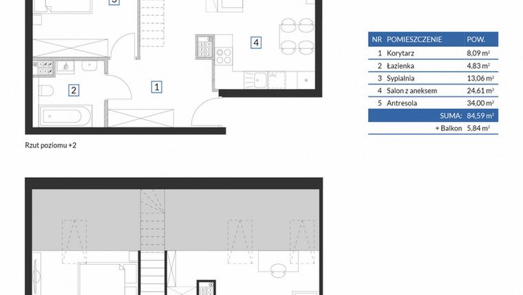 Rzut - Mieszkanie na sprzedaż 2 pokoje o powierzchni 84,59 m² - numer 7D10 w Osiedle Krzeptów VII