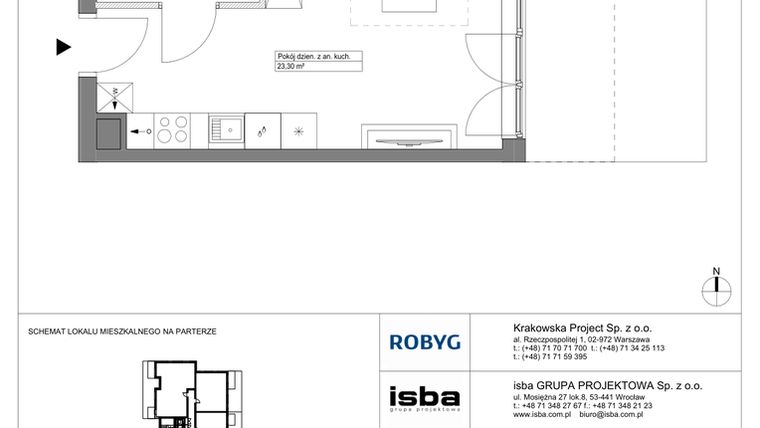 Rzut - Mieszkanie na sprzedaż 1 pokój o powierzchni 28,18 m² - numer KR8/D/0/4 w Apartamenty Krakowska etap VIII