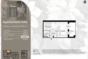Rzut - Mieszkanie na sprzedaż 1 pokój o powierzchni 41,9 m² - numer M43 w Finezja Targowa 49
