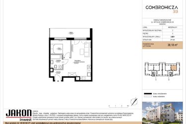 Rzut - Mieszkanie na sprzedaż 2 pokoje o powierzchni 38,18 m² - numer 2.B31 w Gombrowicza 33 - etap II
