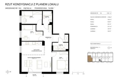 Rzut - Mieszkanie na sprzedaż 4 pokoje o powierzchni 74,57 m² - numer A2.1.104 w Altro A2/1