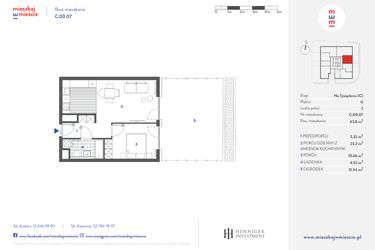 Rzut - Mieszkanie na sprzedaż 2 pokoje o powierzchni 43,8 m² - numer C.00.07 w Mieszkaj w mieście - Na Tysiącleciu budynek C