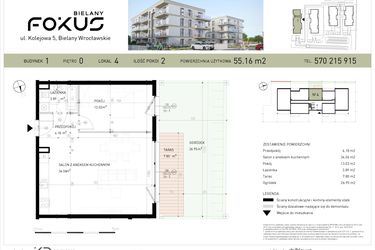 Rzut - Mieszkanie na sprzedaż 2 pokoje o powierzchni 55,16 m² - numer B1-4 w Fokus Bielany