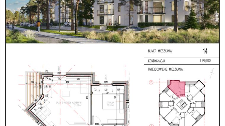 Rzut - Mieszkanie na sprzedaż 2 pokoje o powierzchni 50,12 m² - numer 14 w Grasera 12