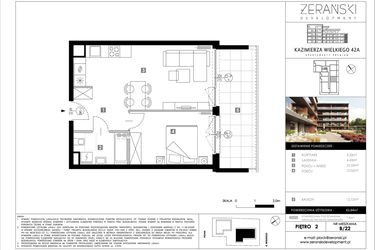 Rzut - Mieszkanie na sprzedaż 2 pokoje o powierzchni 43,84 m² - numer B22 w Kazimierza Wielkiego 42A etap II