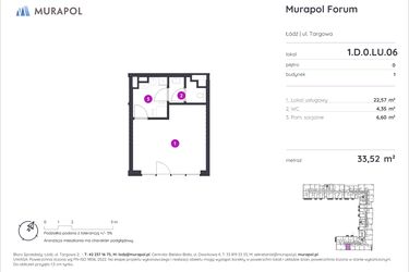 Rzut - Lokal użytkowy na sprzedaż 1 pokój o powierzchni 33,52 m² - numer 1.D.0.LU.06 w Murapol Forum