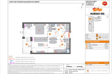 Rzut - Mieszkanie na sprzedaż 2 pokoje o powierzchni 40,3 m² - numer 27 w Hubska 100 etap 2