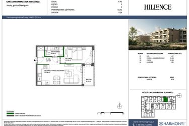 Rzut - Mieszkanie na sprzedaż 2 pokoje o powierzchni 43,41 m² - numer C-41 w Hillence etap 3