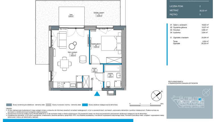 Rzut - Mieszkanie na sprzedaż 2 pokoje o powierzchni 36,5 m² - numer DA0001 w Talarowa Park II
