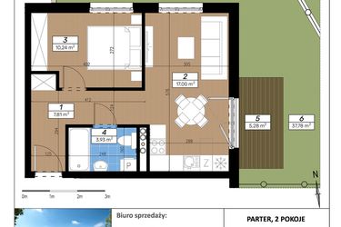 Rzut - Mieszkanie na sprzedaż 2 pokoje o powierzchni 38,98 m² - numer F/0/1 w Limone