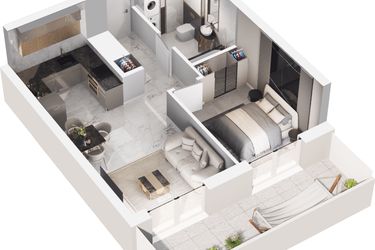 Rzut - Mieszkanie na sprzedaż 2 pokoje o powierzchni 43,2 m² - numer D.11.02 w Mieszkaj w mieście - Na Tysiącleciu budynek D