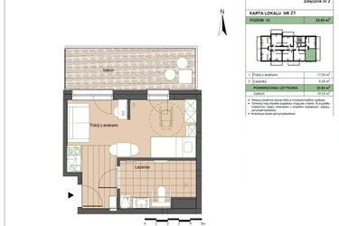 Rzut - Mieszkanie na sprzedaż 2 pokoje o powierzchni 23,82 m² - numer M21 w Stegna Forest 2