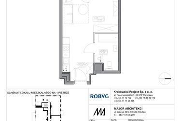 Rzut - Mieszkanie na sprzedaż 1 pokój o powierzchni 29,83 m² - numer KR6/A/1/5 w Apartamenty Krakowska etap VI