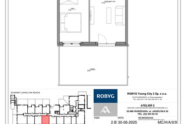 Rzut - Mieszkanie na sprzedaż 2 pokoje o powierzchni 41,29 m² - numer MC/H/A/0/9 w Modern City etap H