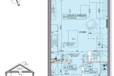 Rzut - Dom na sprzedaż 3 pokoje o powierzchni 72,53 m² - numer 38A w Nova Magdalenka 7 etap IV-VI