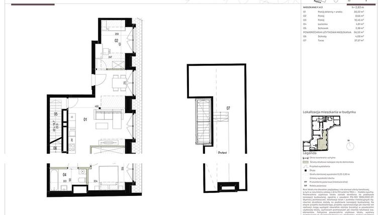 Rzut - Mieszkanie na sprzedaż 3 pokoje o powierzchni 57,06 m² - numer F.4.3 w Nowa Stawowa