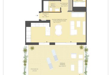 Rzut - Mieszkanie na sprzedaż 2 pokoje o powierzchni 93 m² - numer 10.7.A w Sea Gardens - Campoamor